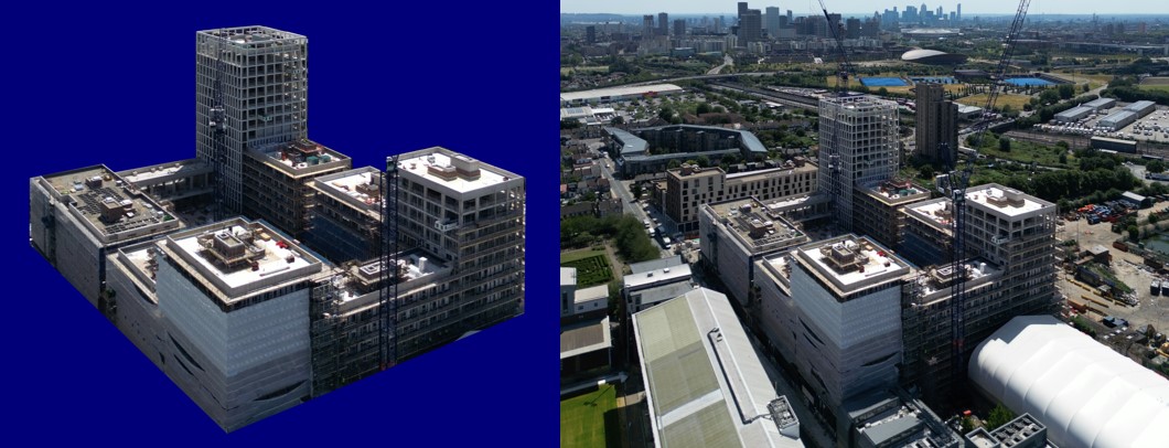 Focused construction site photo (L) vs original (R)