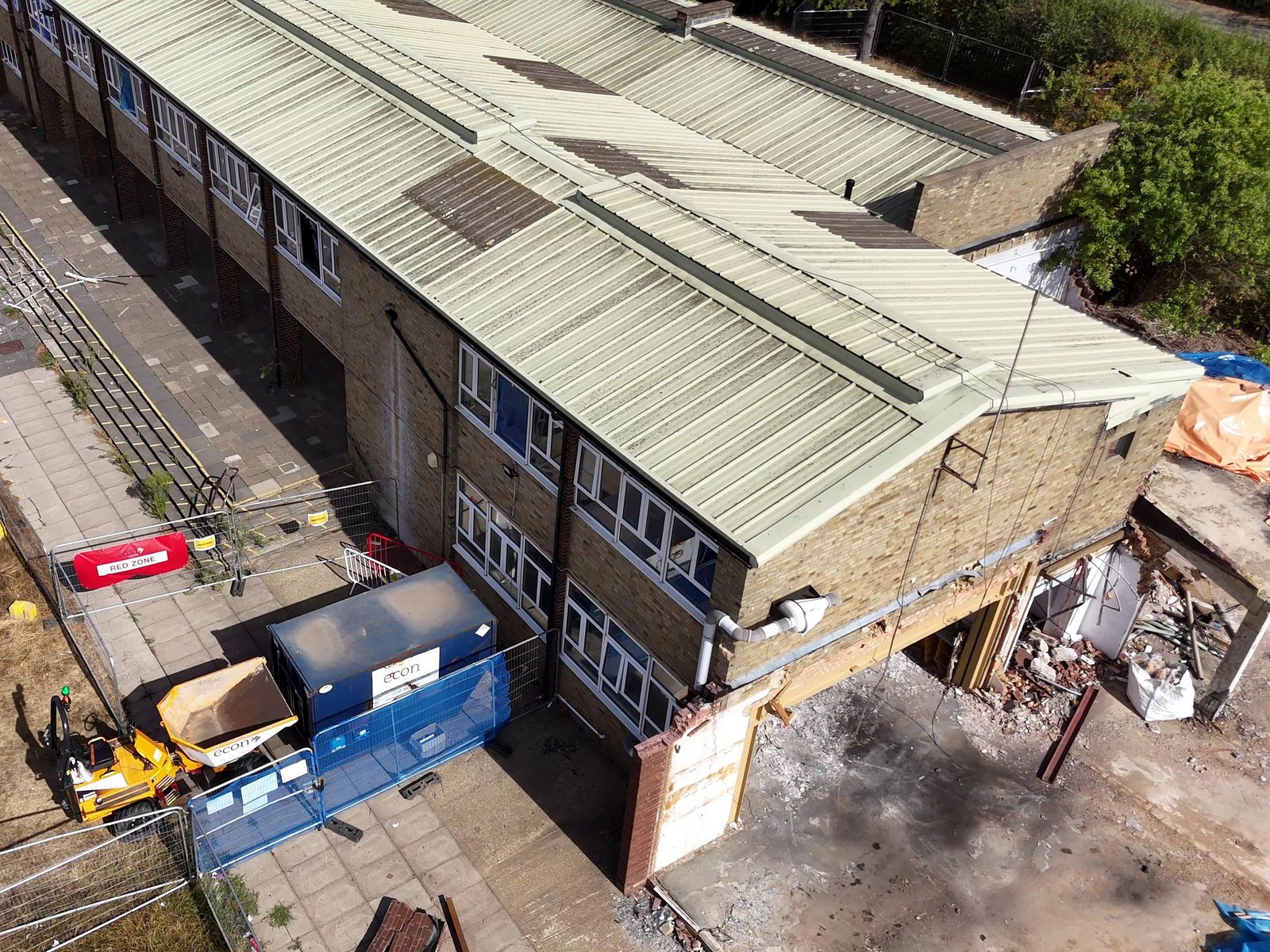 Aerial view of the old Islip Manor school during pre-demolition work