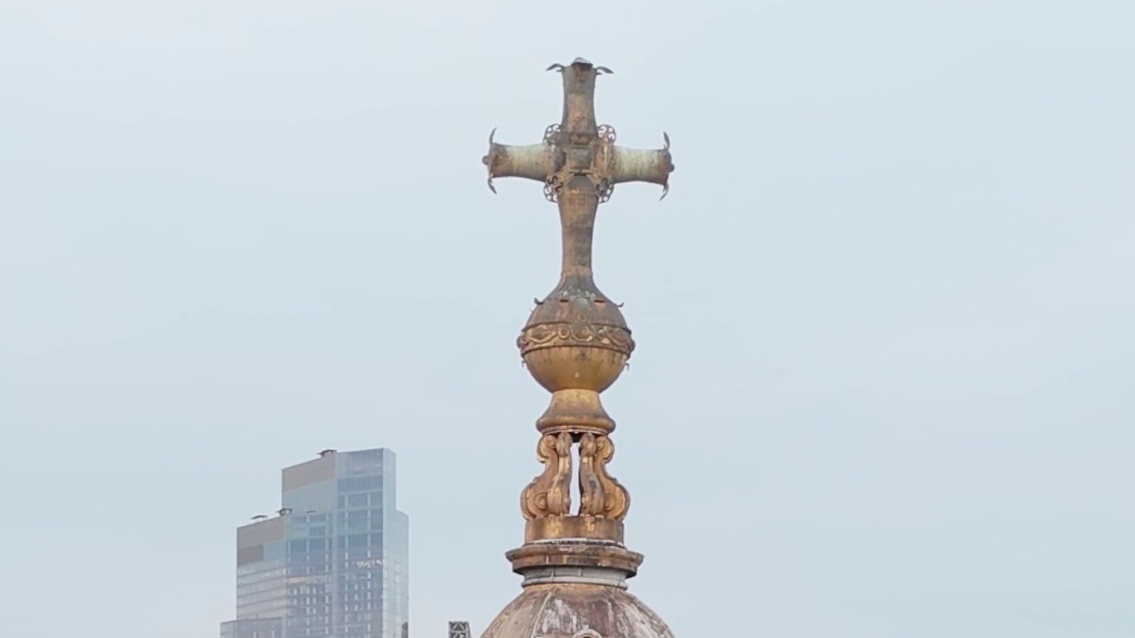 Close-up view of the cross above St Paul’s Cathedral dome