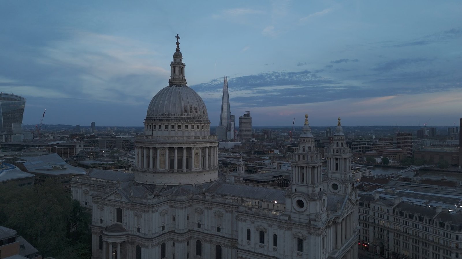 Aerial sunset view of St Paul’s Cathedral and the London skyline